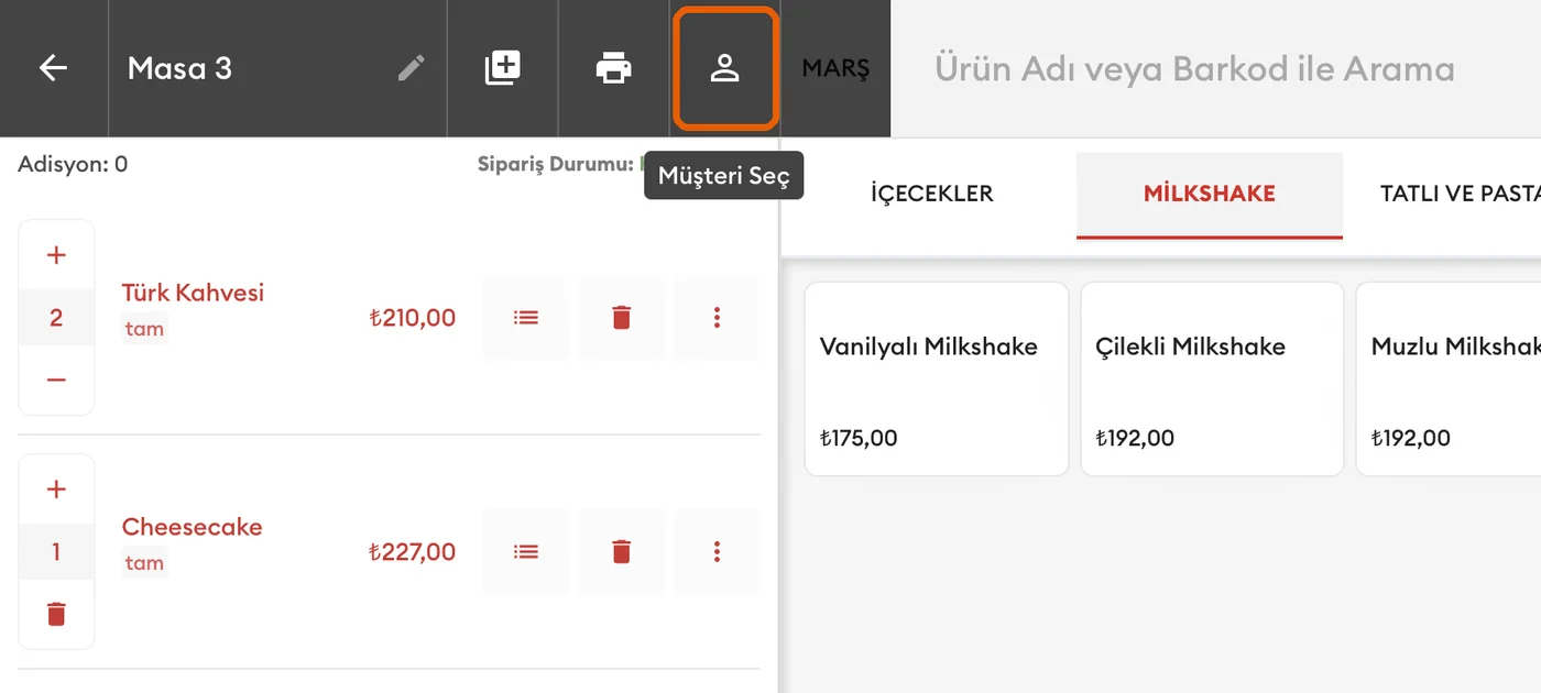 Hesap ekranının üst çubuğunda kişi simgesi işaretli