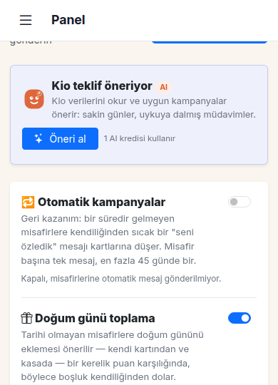 Sadakio panel: Kio offers and automatic campaigns