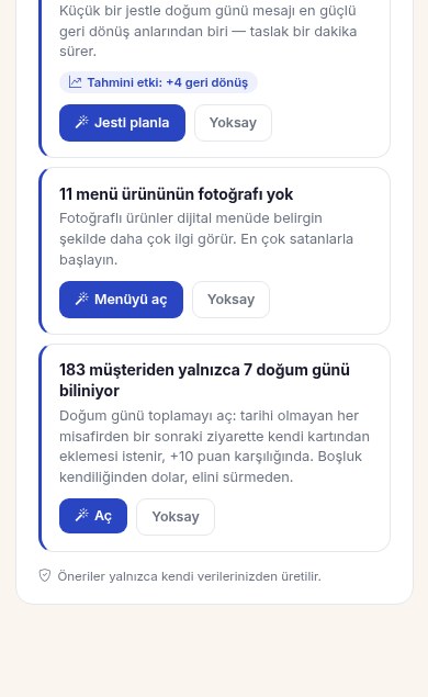 Kio AI suggestions screen