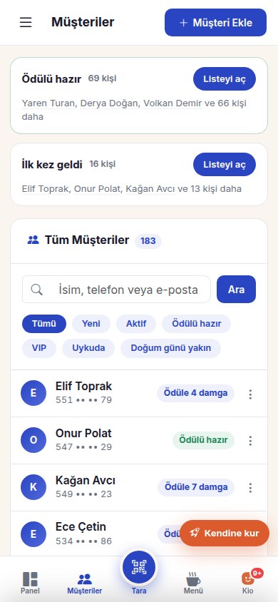 Customer list: stamp and reward status